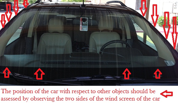 car position with respect to wind shield and dash board end
