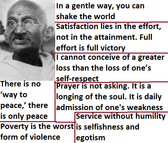 gandhi ji quotes on gentle way, contentment, self respect, prayer, poverty, service without humility