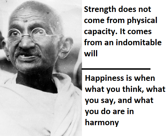 mk gandhi bapu quotes on indomitable will power strength real happiness