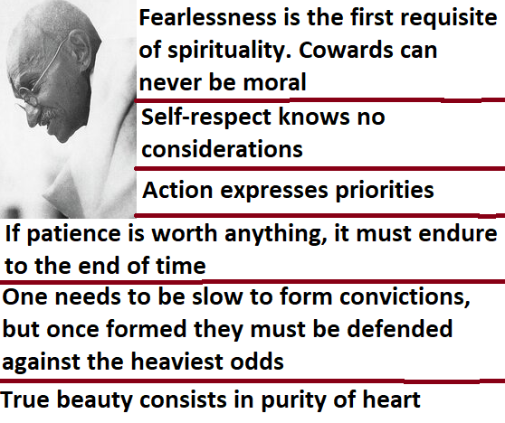 mk gandhi quotes on courage, self respect, priorities, patience, convictions, purity of heart, beauty