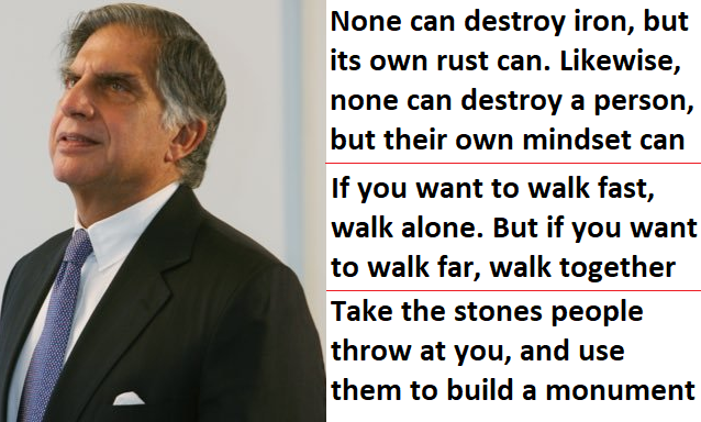 ratan tata quotes on mindset, team spirit, handling insults in a positive way