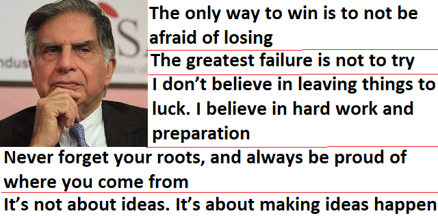 ratan tata quotes on winning, losing, fear, luck, hardwork, preparation, ideas implementation